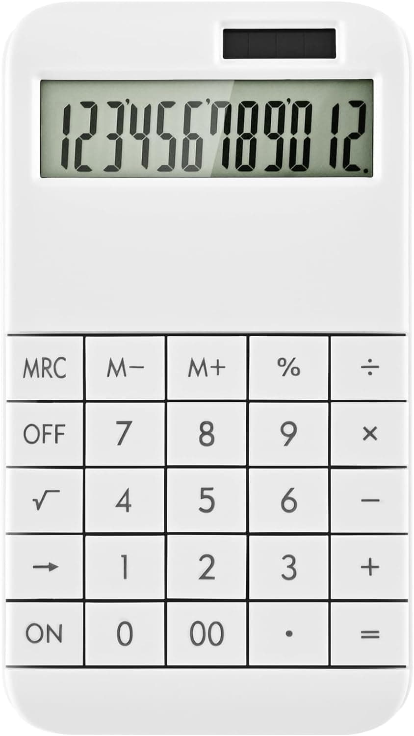 EooCoo Basic Standard Calculator 12 Digit Desktop Calculator with Large LCD Display for Office, School, Home & Business Use, Modern Design - White