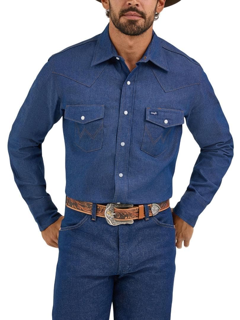 Wrangler Men's Cowboy Cut Western Long Sleeve Snap Work Shirt Firm Finish Shirt (Pack of 1)