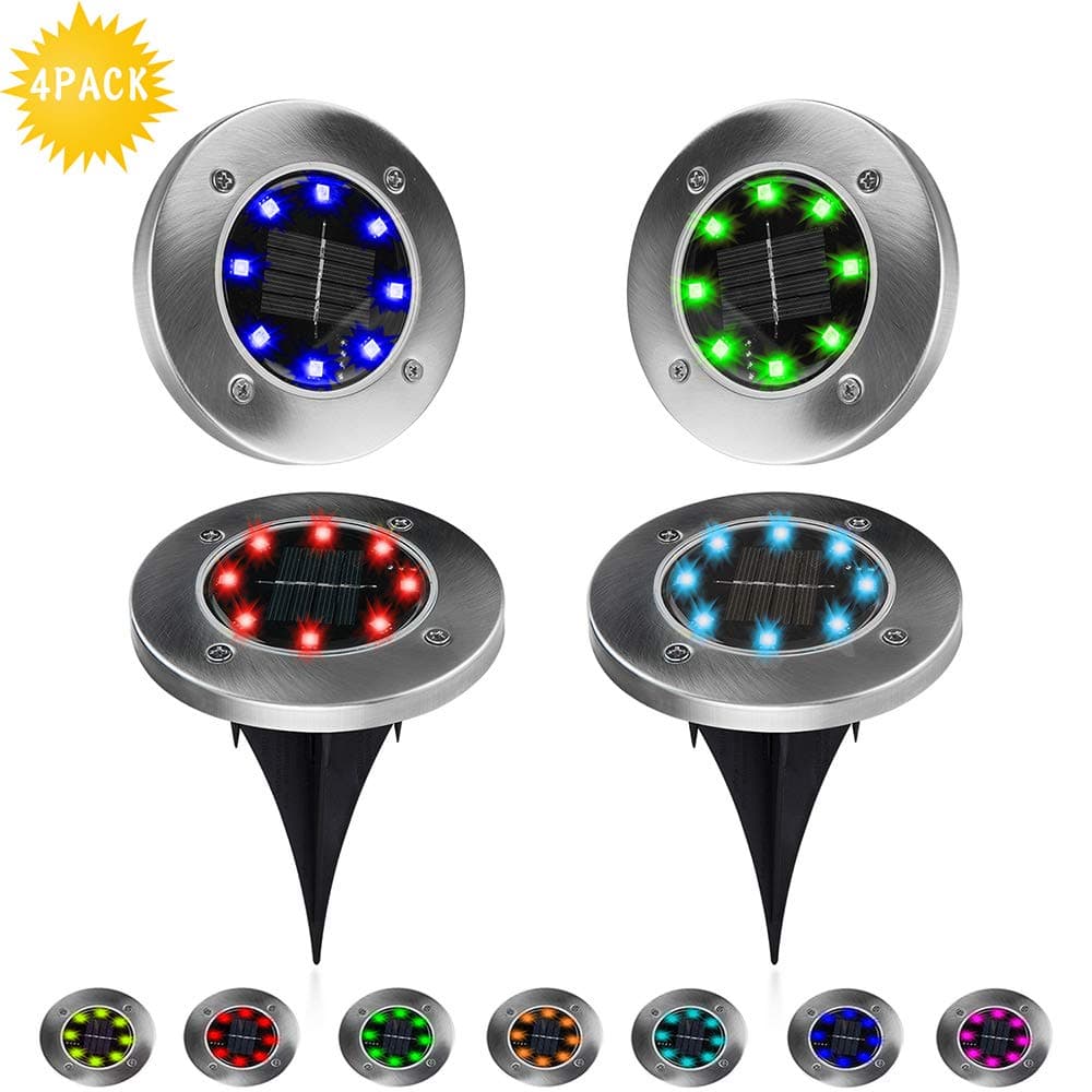 Solar Lights Outdoor Solar LED Lights with 8 LEDs and 7 Colors, Easy Installation Garden Solar Lights for Landscape Lighting at Dark Driveway Pathway Patio Yard Lawn