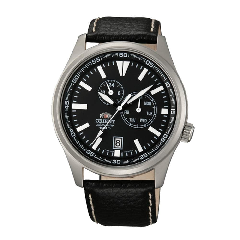 Men's"Defender" Japanese-Automatic Field Watch with Black Leather Strap (Model: FET0N002B0)