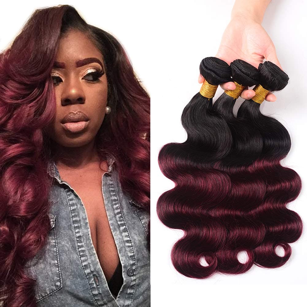 8A Ombre Brazilian Hair Bundles Body Wave Two Tone Human Hair Weave 3 Bundles 12 14 16 1b99J Burgundy Red Wine Ombre Human Hair Extensions 300g