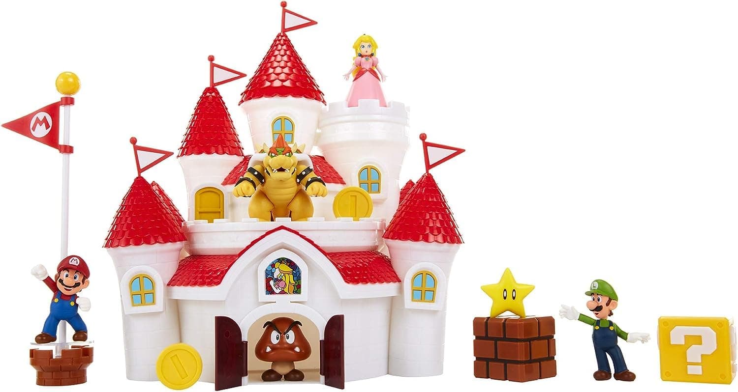 Nintendo Deluxe Mushroom Kingdom Castle Playset, Includes 5 Action Figures and 4 Accessories For Added Play
