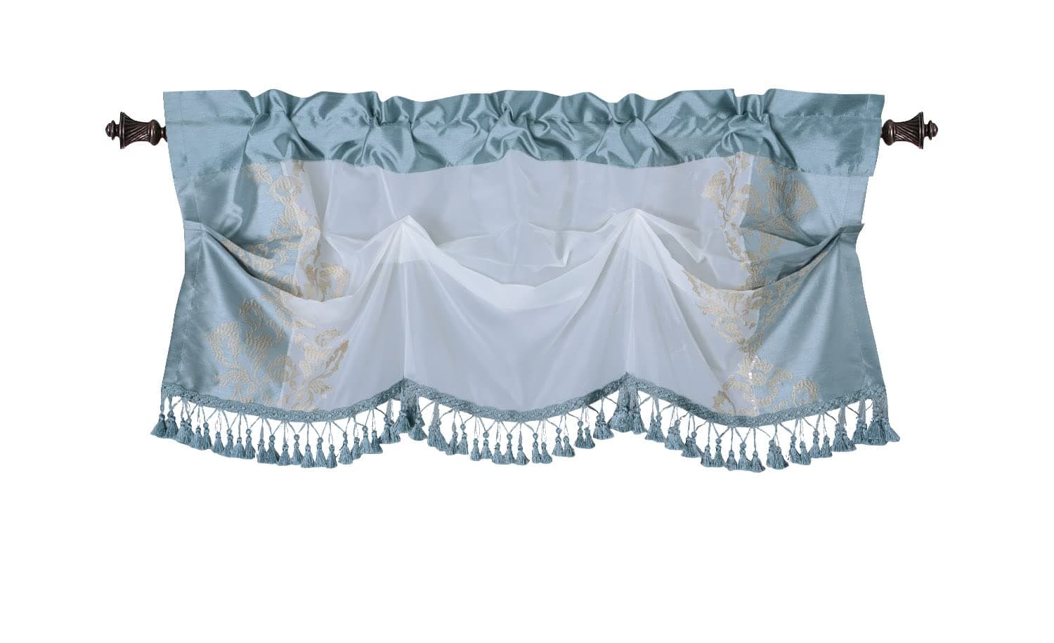 Regal Home Danbury 54-Inch by 20-Inch Embroidered Tuck Window Valance, Aqua