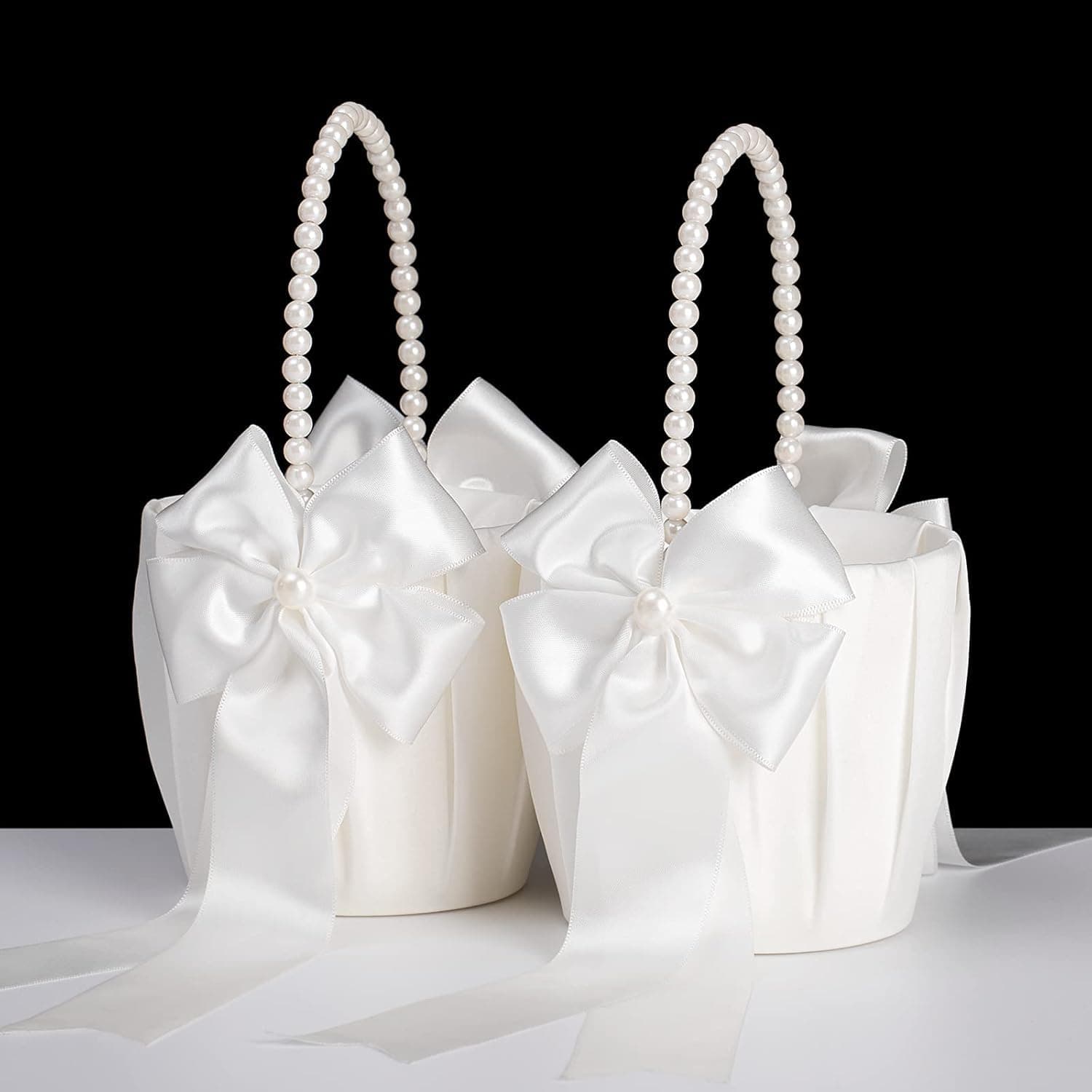 2 PCS Flower Girl Basket Ivory for Wedding Ceremony