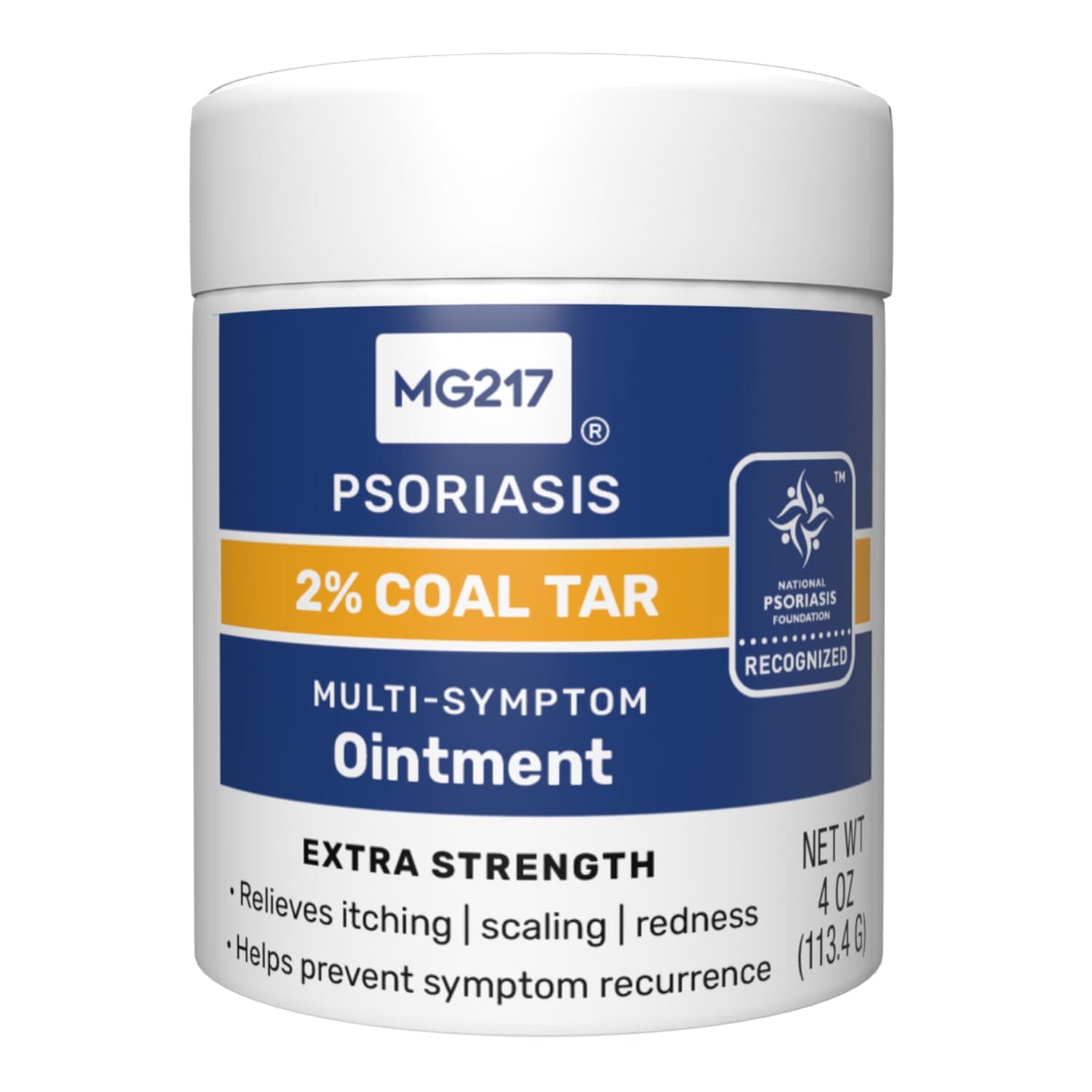 MG217 2% Coal Tar Ointment for Psoriasis, Extra Strength Multi-Symptom Relief, Relieves Itching, Scaling, Redness, Enriched with Vitamins A, D & E, Cruelty-Free, 4 oz Jar