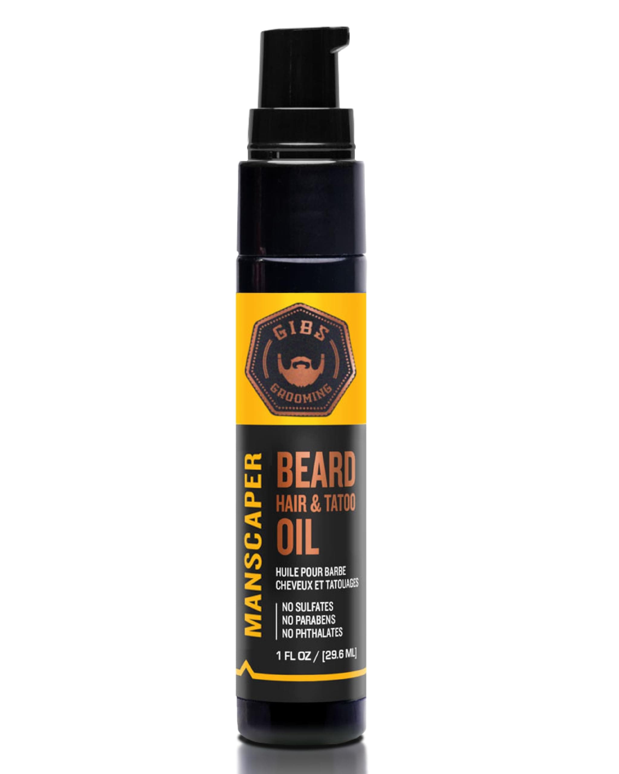 GIBS Beard, Hair & Tattoo Oil - Softens & Strengthens Beard Growth, Moisturizes Skin (4 Scents, 2 Sizes)