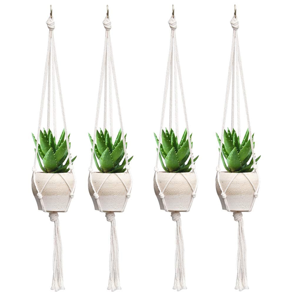 Koytoy 4 Pcs Macrame Plant Hanger Organizer Holder Shelf Cotton Rope Hanging Planter for Small Pots Simple Style for Indoor Outdoor Home Decor 80cm/31in (4 PCs Small)