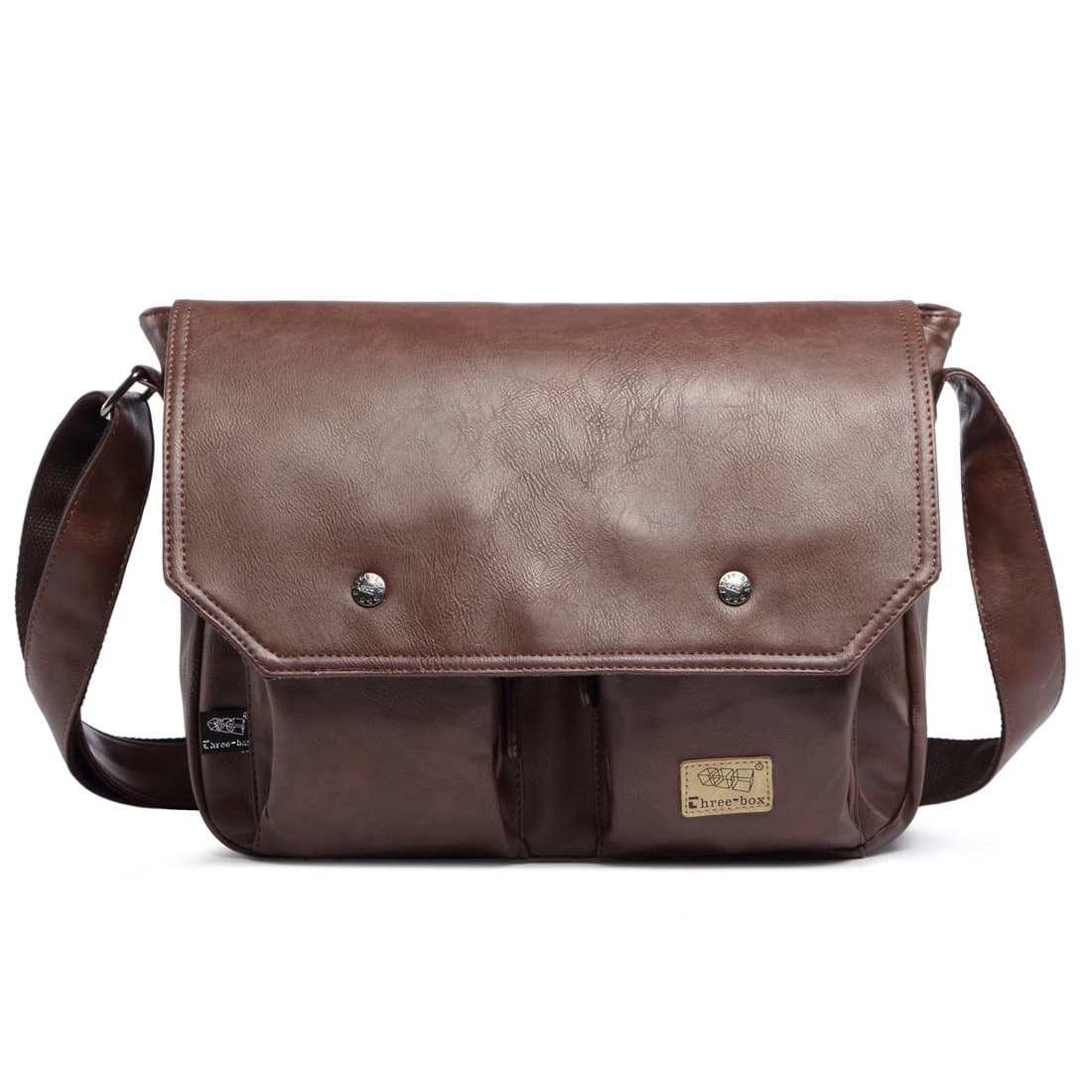 Alafe Retro College Book Messenger Bag Men Laptop Business Briefcase Crossbody Bag (Coffee)