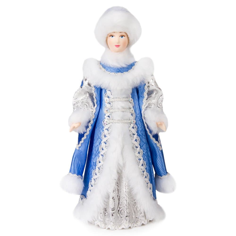 Snow Maiden in Blue Fur Coat 11-Inch Collectible Doll Snegurochka Doll Kukla Figurine