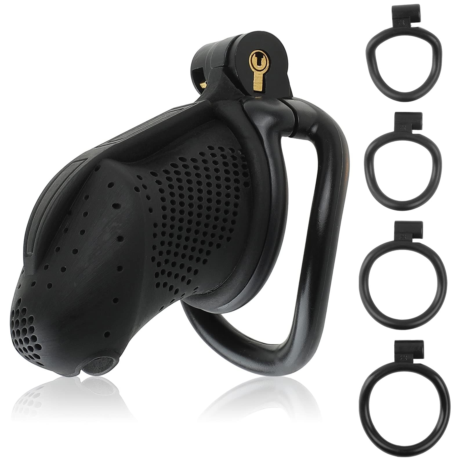 Chastity Device Cock Cage-Upgraded New Material(Light Nylon Resin)Large Male Chastity Lock with 4 Removable Rings for Penis Exercise and Adult Games Sex Toy for Men | Black
