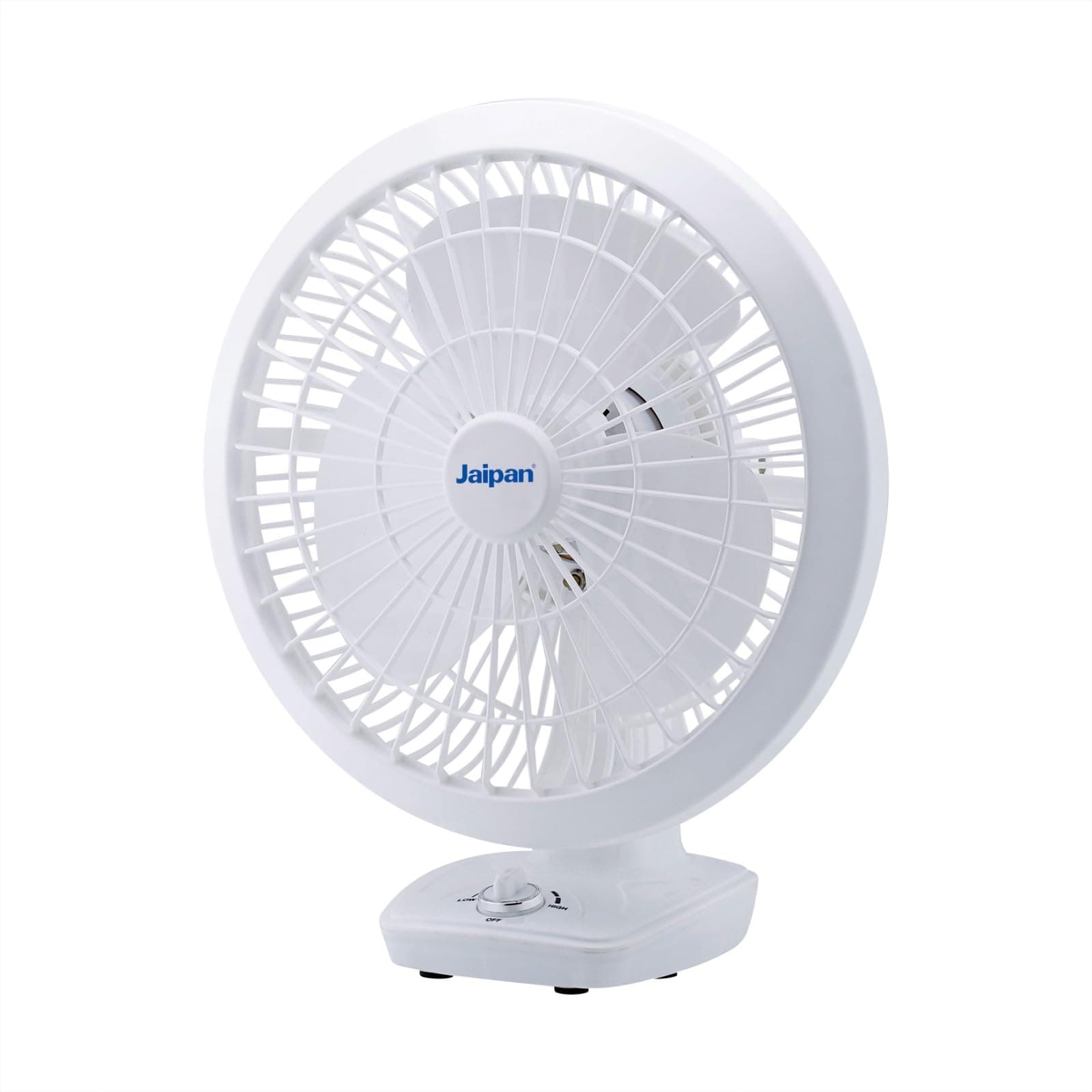 Jaipan Ozone Plus table fan Ultra Light small personal usage Home& Office 85 watt low 90 degree adjustments cooling distance 15 ft Aerodynamically balanced blades White 2 years warranty