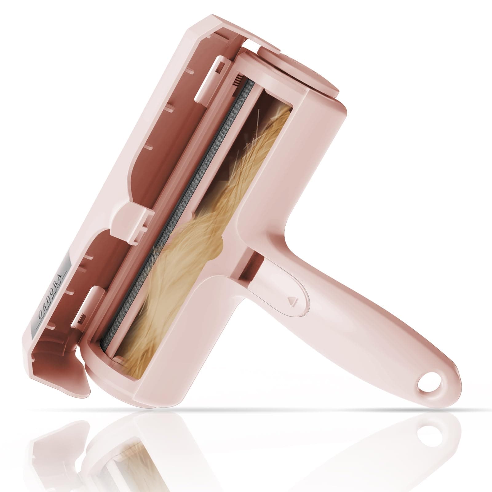 ORDORA Pet Hair Remover for Furniture/Bed, Reusable Dog Hair Remover Roller for Dog & Cat, Self-Cleaning, No Adhesive or Sticky Tape Needed, Perfect Fur Remover for Couch (Champagne Pink)