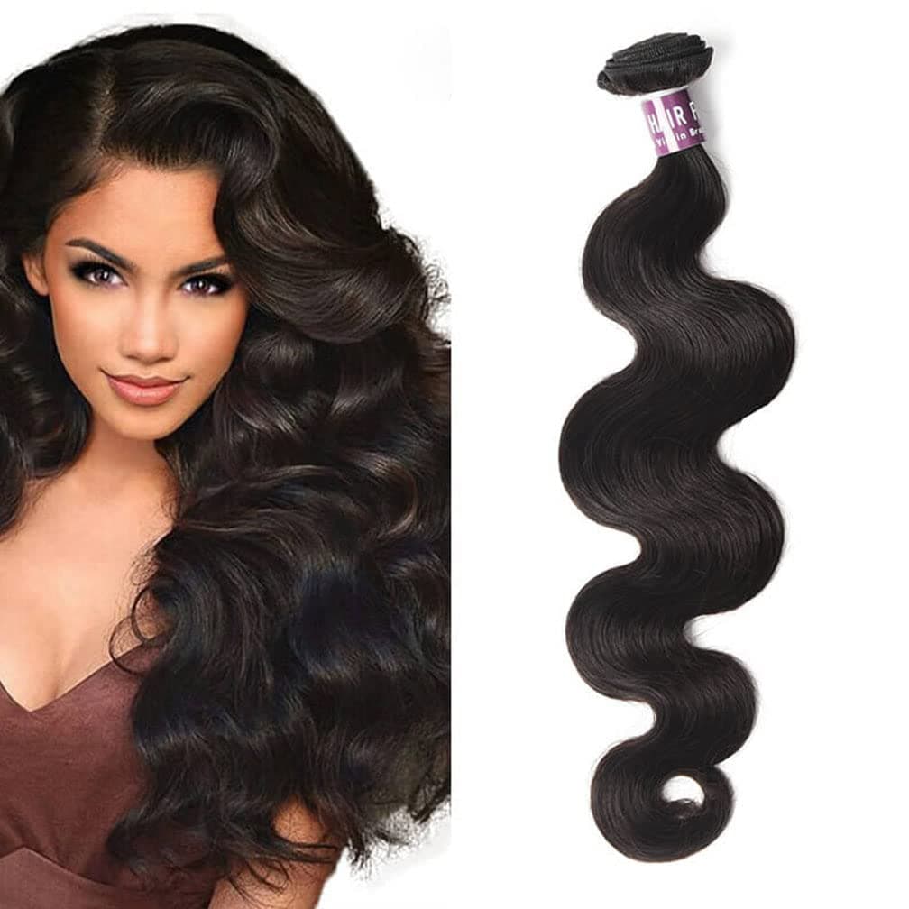 DPROT Body Wave Bundles Human Hair Extensions for Black Women Weft Brazilian Remy Hair Bundles Natural Black 1 Piece 12 Inch