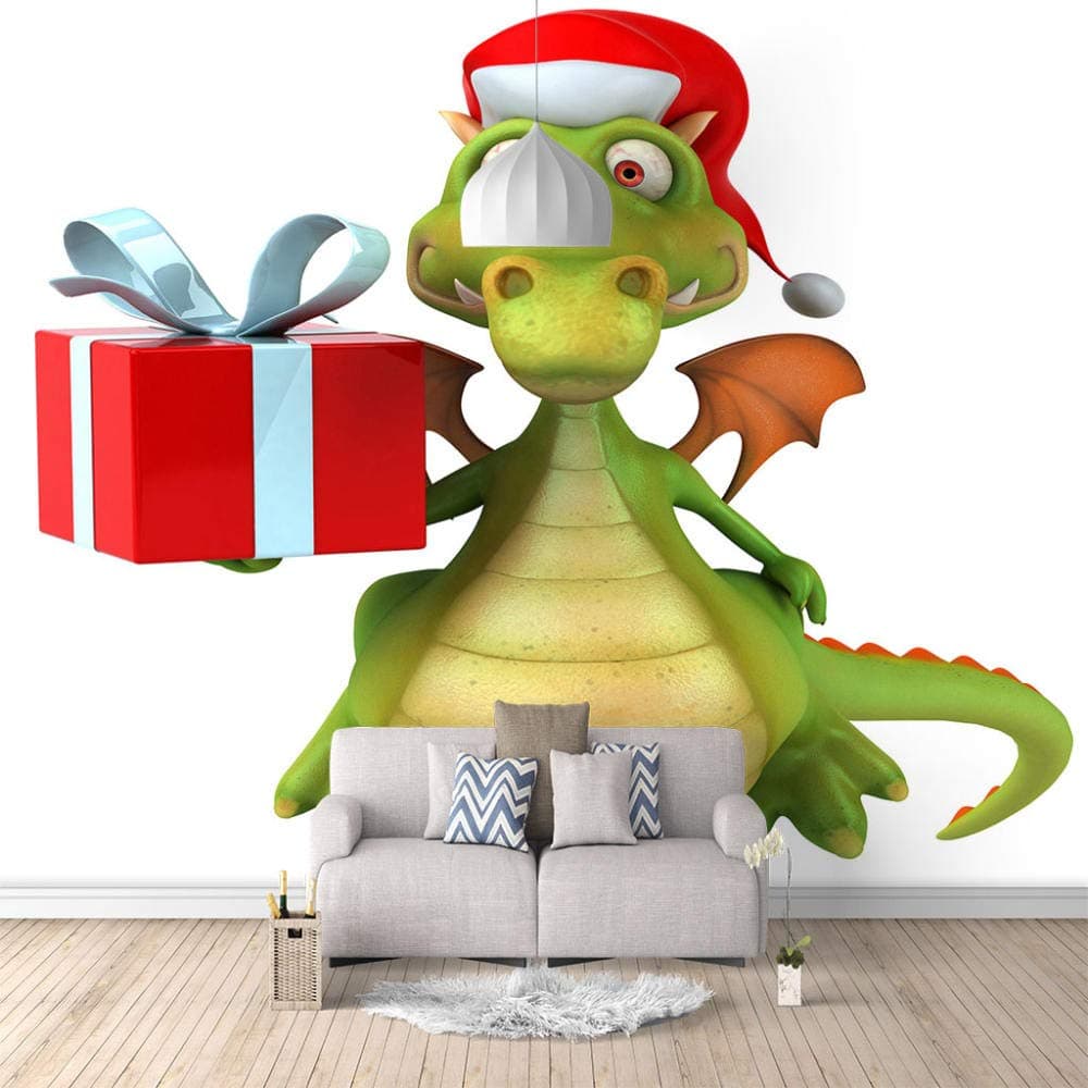 3D Large Poster Sticker Christmas Dinosaur Wallpaper Mural Posters Wallpaper Living Room Large Space Removable Wall Murals Room Non Woven Bedroom Home Decor - 350X250cm (137x98 inch)