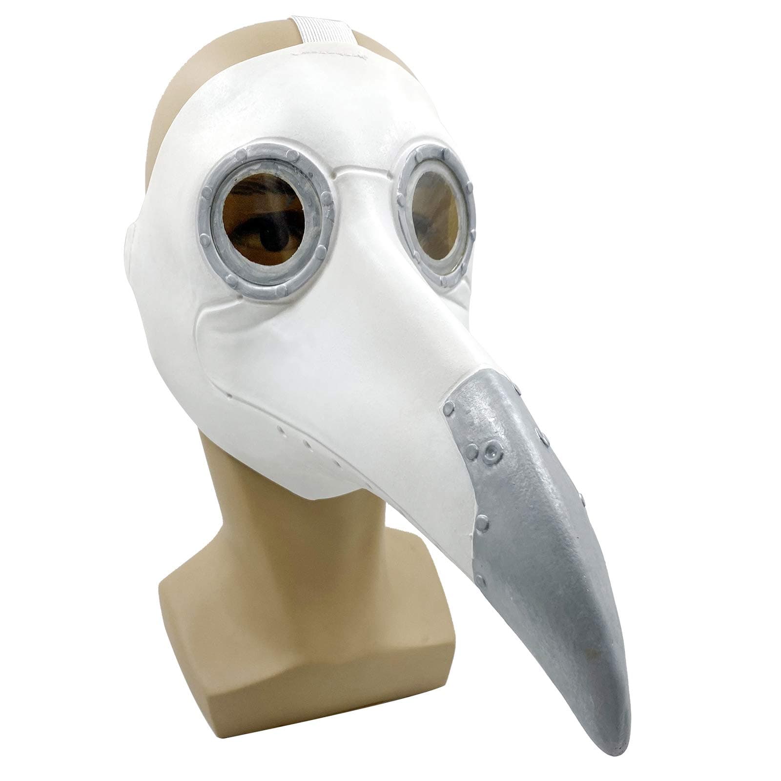 Plague Doctor Bird Mask Long Nose Beak Cosplay Steampunk Halloween Costume Props (White)