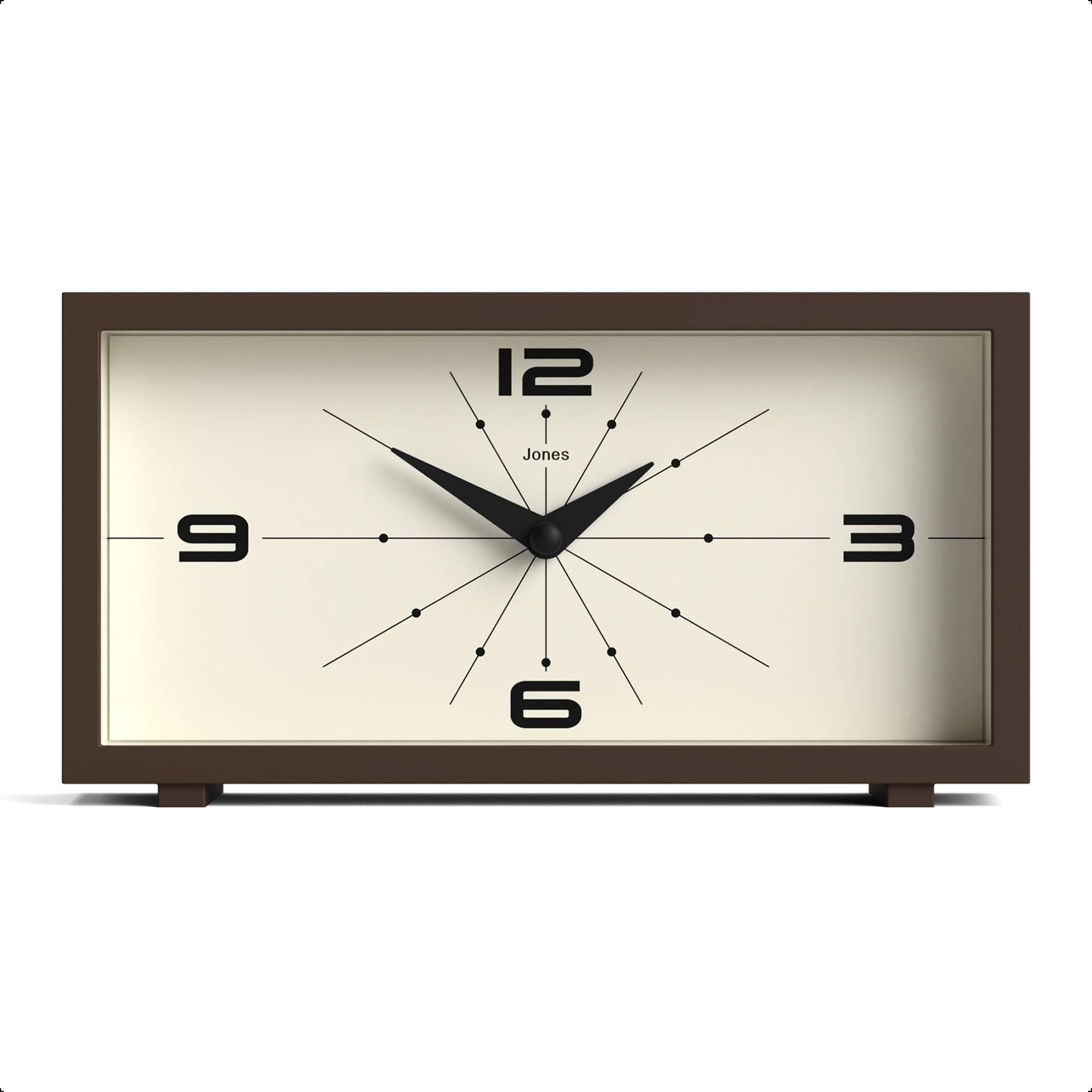 JONES CLOCKS® 'Odeon' desk clock - modern rectangular design in brown, stylish retro look for shelf, table, mantel or bedside