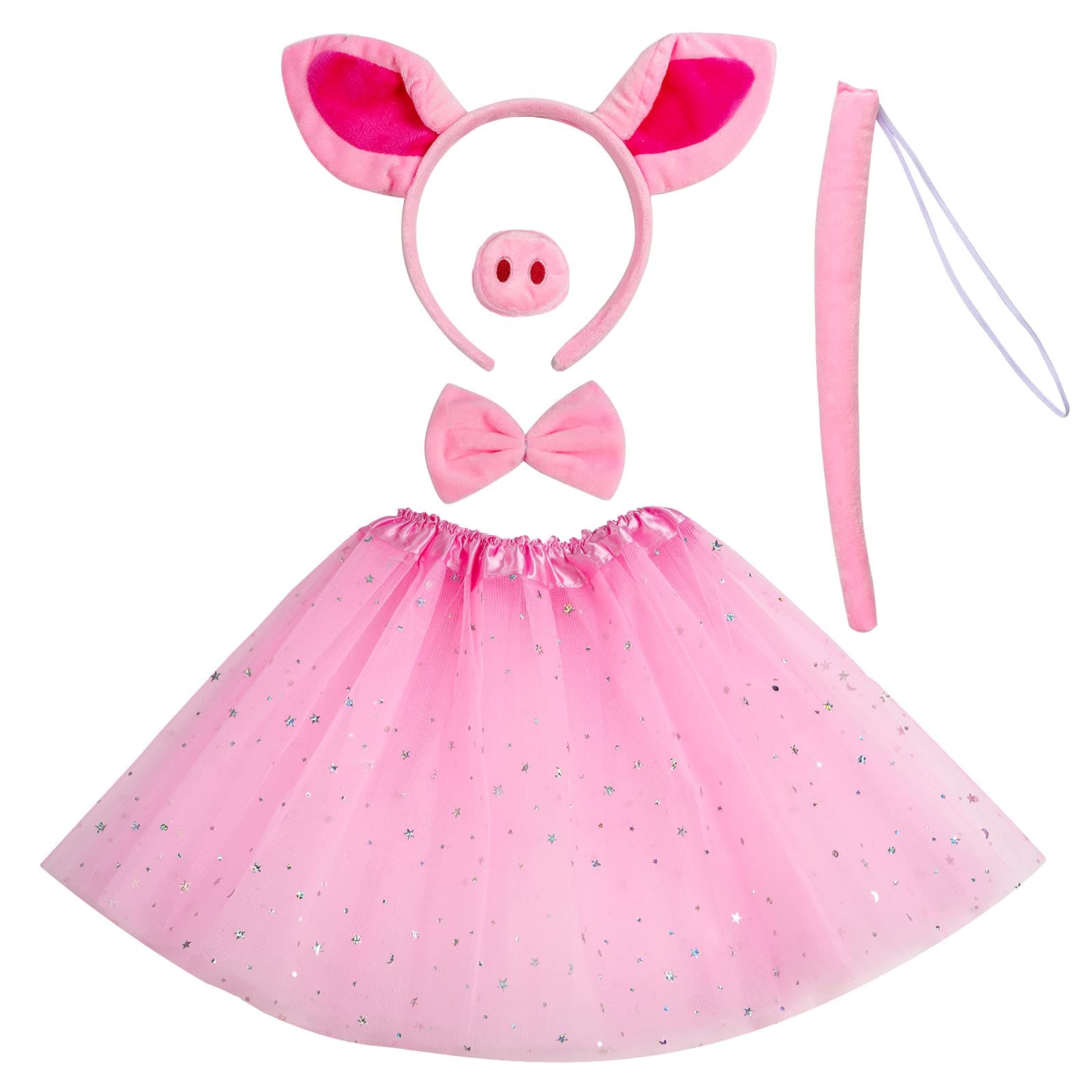 Jmkcoz Animal Fancy Pig Costume Set Pink Pig Ears Headband Nose Tail Bow Tie ...