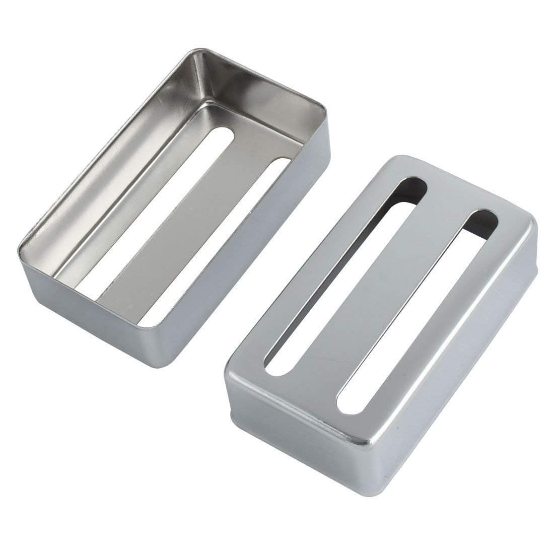 2Pcs Metal Acoustic Two-line Electric Humbucker Guitar Pickup Cover 7cm x 4cm x 2cm Silver Tone