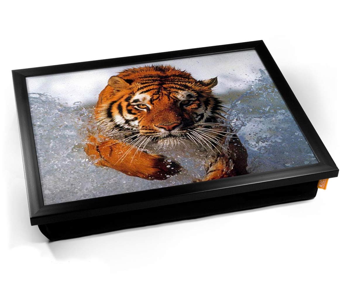 KICO Tiger in Water Siberian Animal Cushioned Bean Bag Breakfast Bed Lap Tray Desk - Black Frame