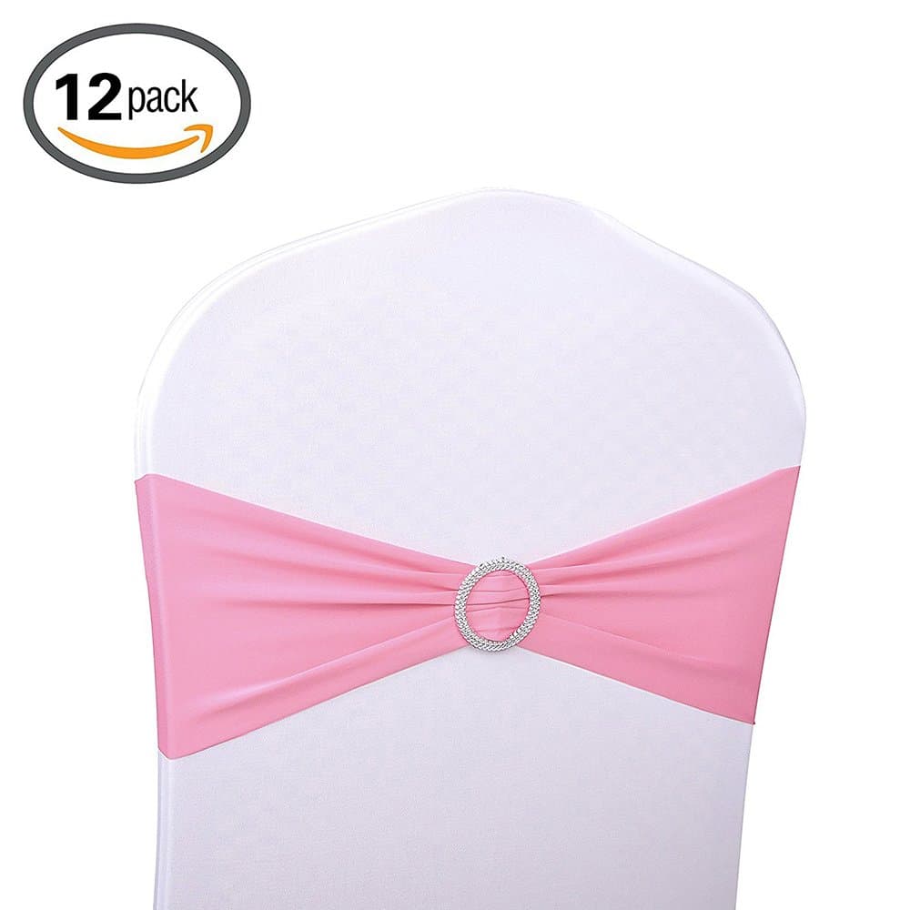 12pcs Stretch Wedding Chair Sahes with Buckles Slider Sashes Bows Chair Bands for Wedding Banquet Party Decorations 10 Colors by Yichuang (pink)