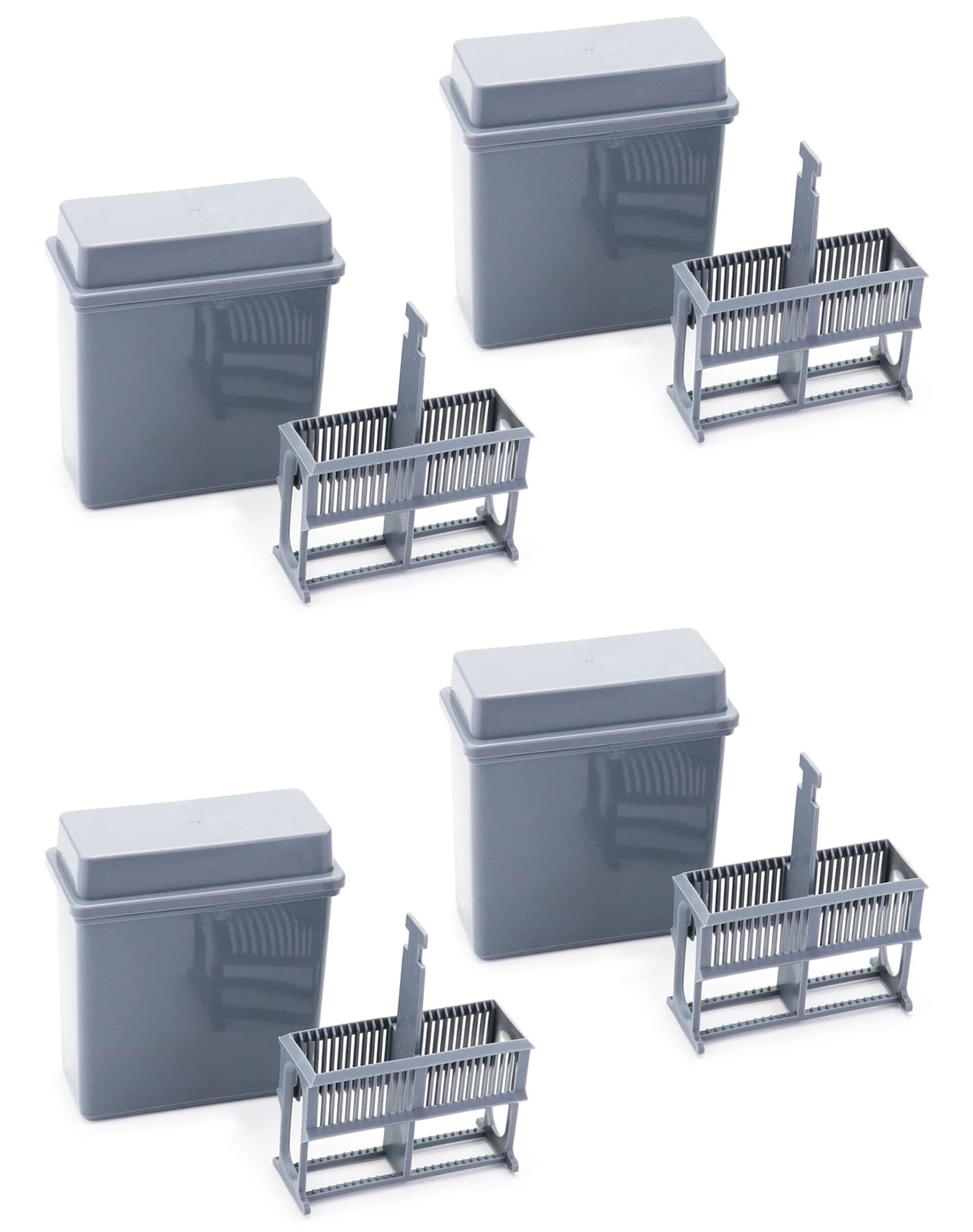 QWORK Microscope Slides Staining Jar and Rack, 24-Slots, 4 Pack, Grey