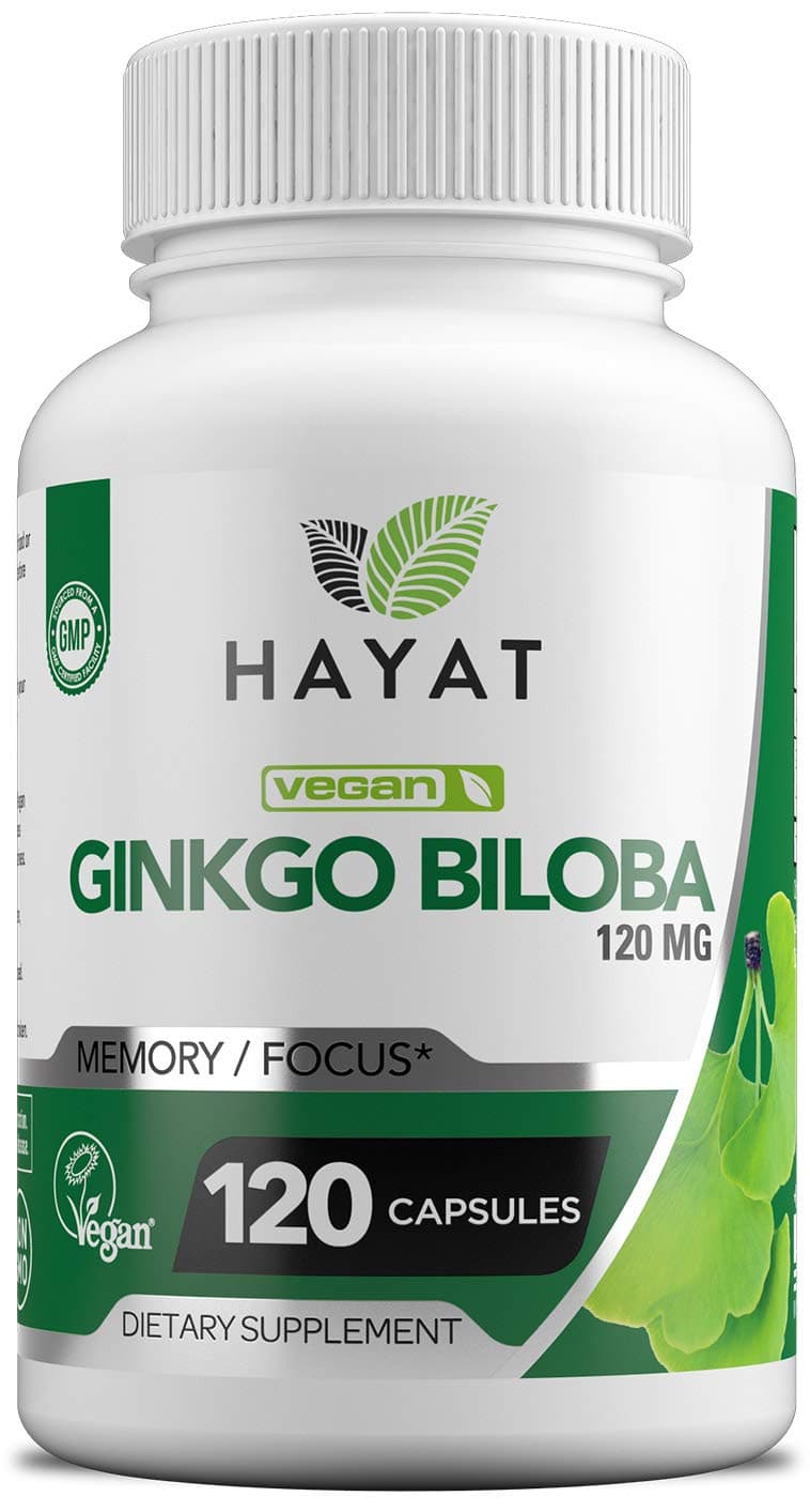 HAYAT Vitamins Vegan Ginkgo Biloba - Extra Strength 500 MG per Serving, Supports Brain Function & Memory Support, Certified Halal, 120 Capsules, Made in The USA