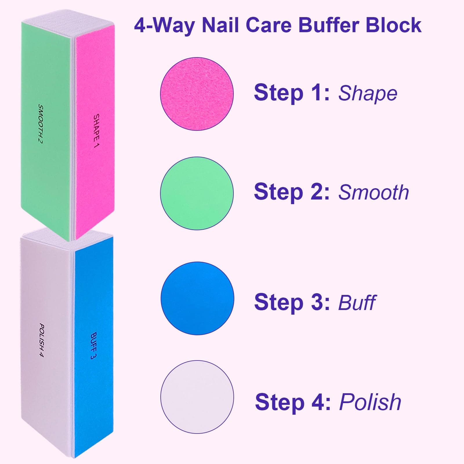 4 Way Nail Buffer Block (4 Pcs), Nail Shine Buffers Blocks Files for Natural and Acrylic Nails Smoother Buffing Block Polisher Fingernail File Buffer 120/240/600/3000 Grit for Buffing Shinning