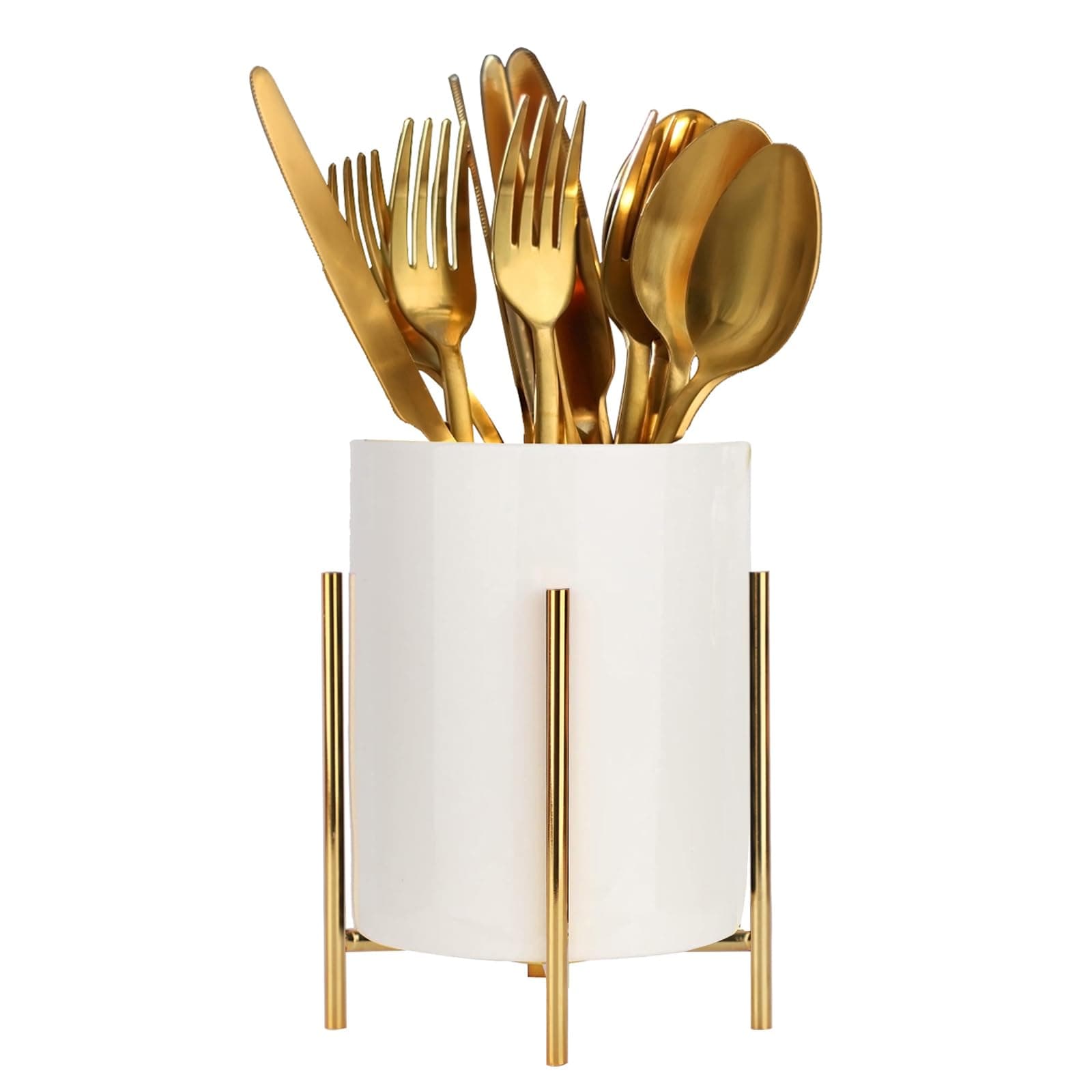 Ceramic Kitchen Utensil Holder with a Solid Metal Frame, White Cutlery Tray Kitchen Utensil Organiser, Cutlery Basket for Organising Drawers and Worktops for All Kitchens