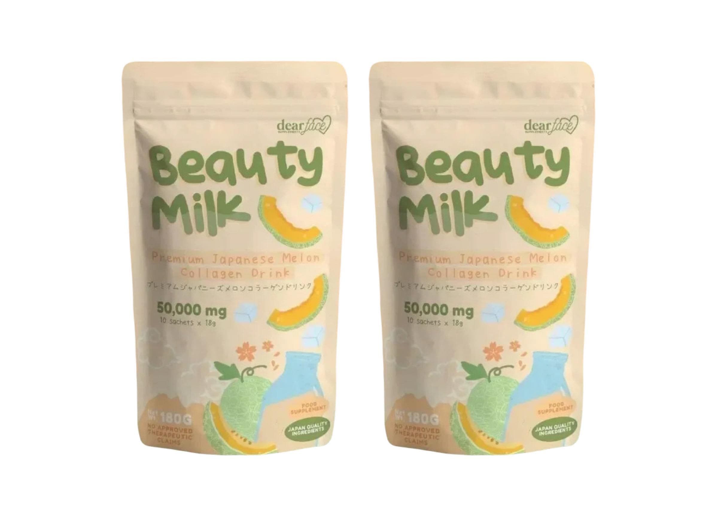 2 Packs Dear Face Beauty Milk Japanese Collagen Melon Drink - 50,000mg Hydrolyzed Collagen