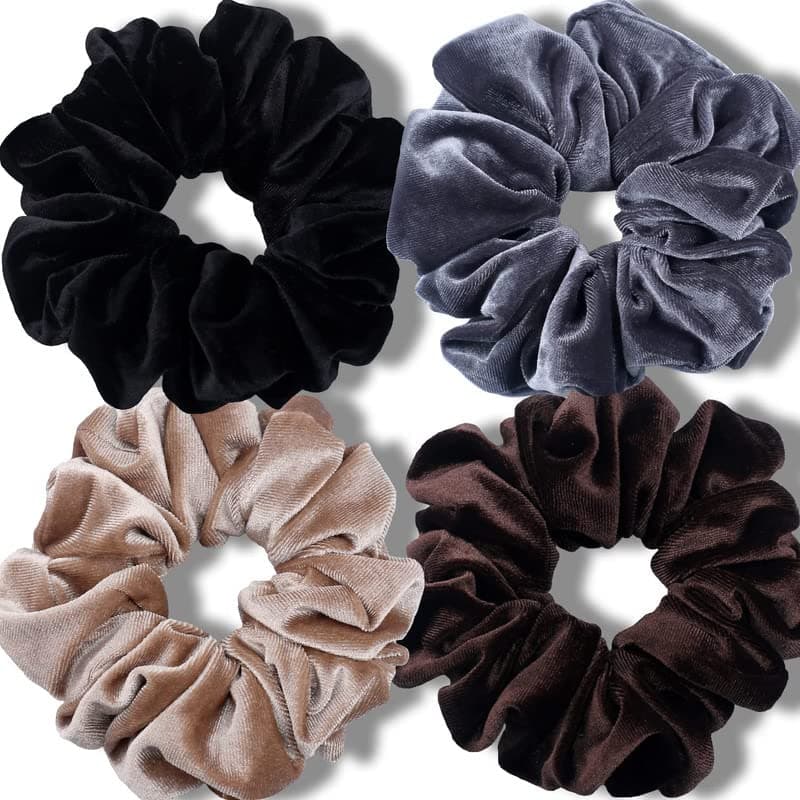 CHIROGRAPHY 4 PCS Extra Large Scrunchies for Women's Thick Hair, Premium Velvet Soft Jumbo Scrunchy, XL 6 inch Big Elastic Band Hair Accessories, 4 Pack, (MULTICOLOR)