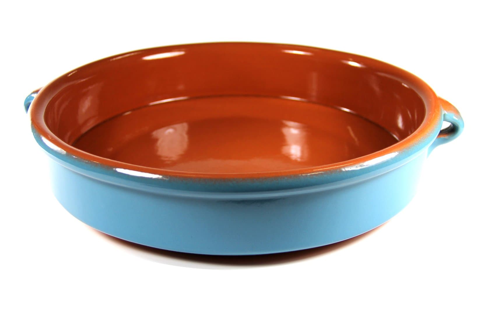 La Tienda Terra Cotta Cazuelas, Traditional Earthenware Tapas Dishes For Cooking And Serving Classic Spanish Casseroles, Stovetop And Oven Safe, Food Safe, Round, 12.8 Inch, Mediterranean Blue