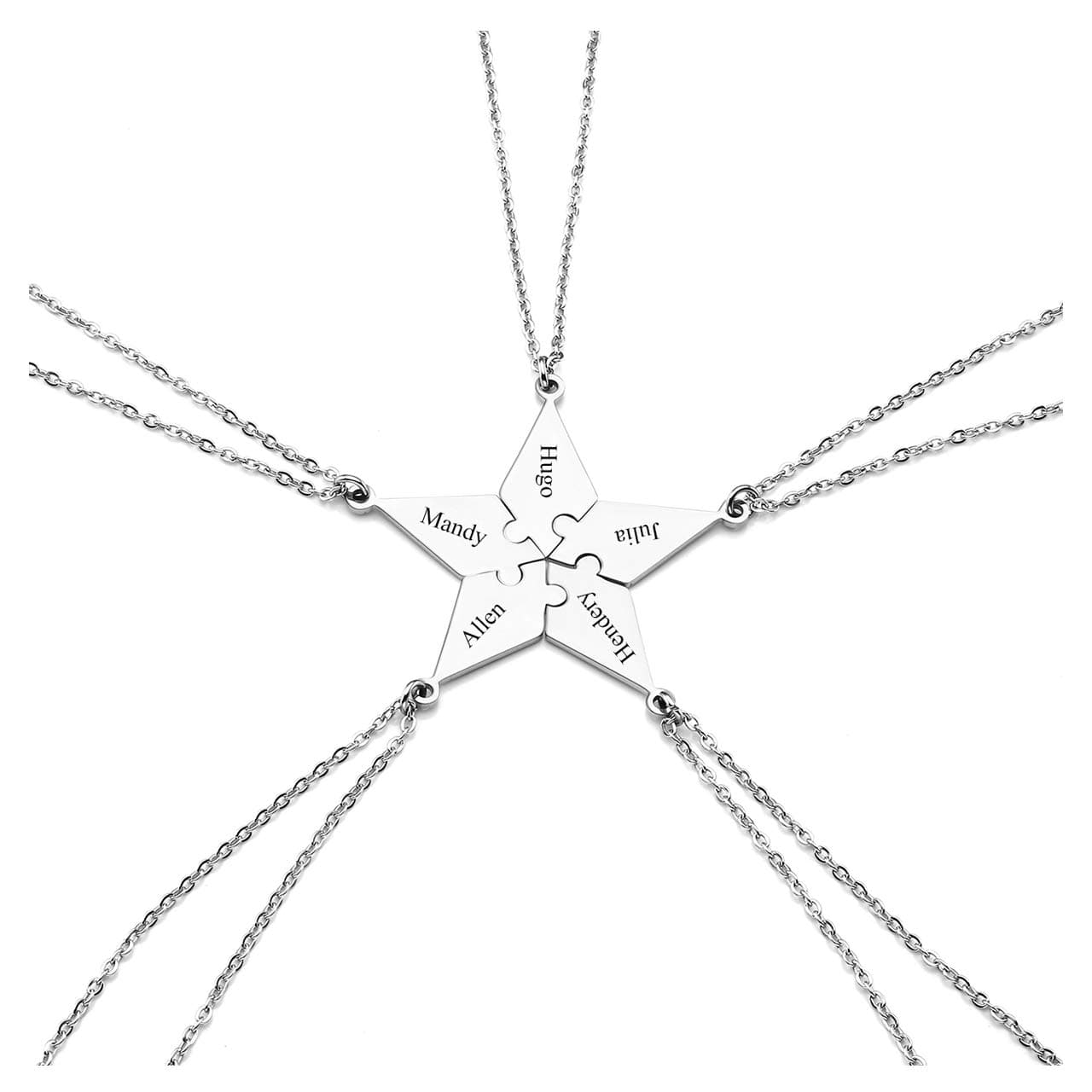 Personalized Custom Best Friend Friendship Necklaces for 5,Stainless Steel Pentagram Puzzle Piece Pendant,Family Sisters BBF Best Friends Gifts