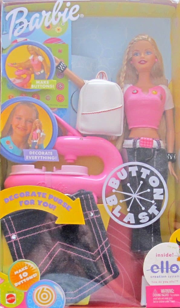 BarbieBUTTON BLAST DOLL with ELLO CREATION System, BUTTON MAKER & More! (2002)