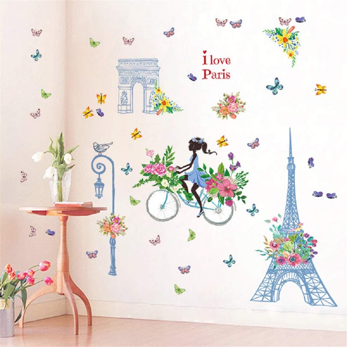 Nature Series Butterfly Girls Wall Decals Stickers Decor Paintings Murals for Bedroom Living Room (flowergirl10)