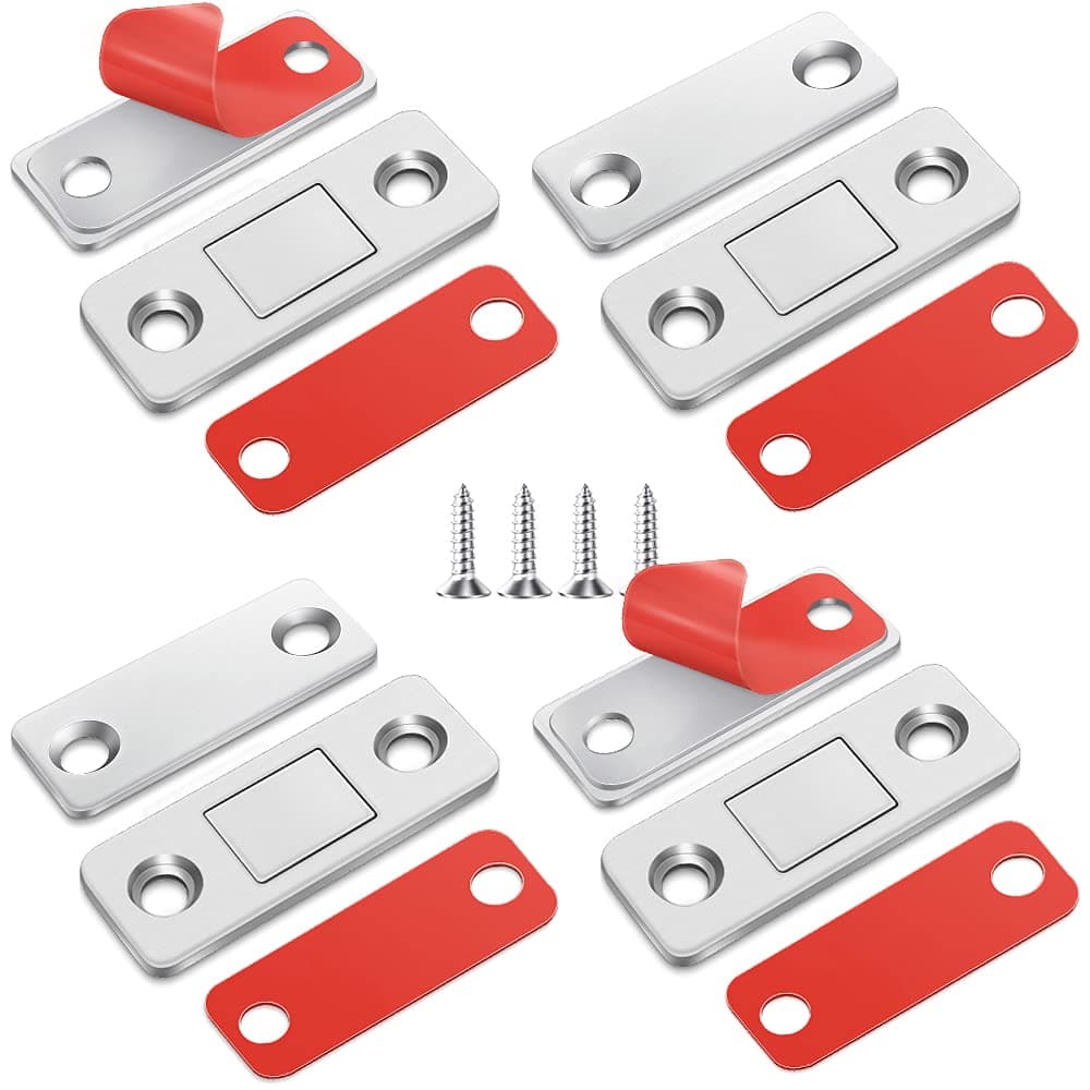 4 Pack Ultra Thin Cabinet Magnetic Catch, Upgrade Stainless Steel Magnetic Door Catch, High Magnetic Cabinet Door Magnets for Kitchen Cupboard Wardrobe Closet Drawer Latch