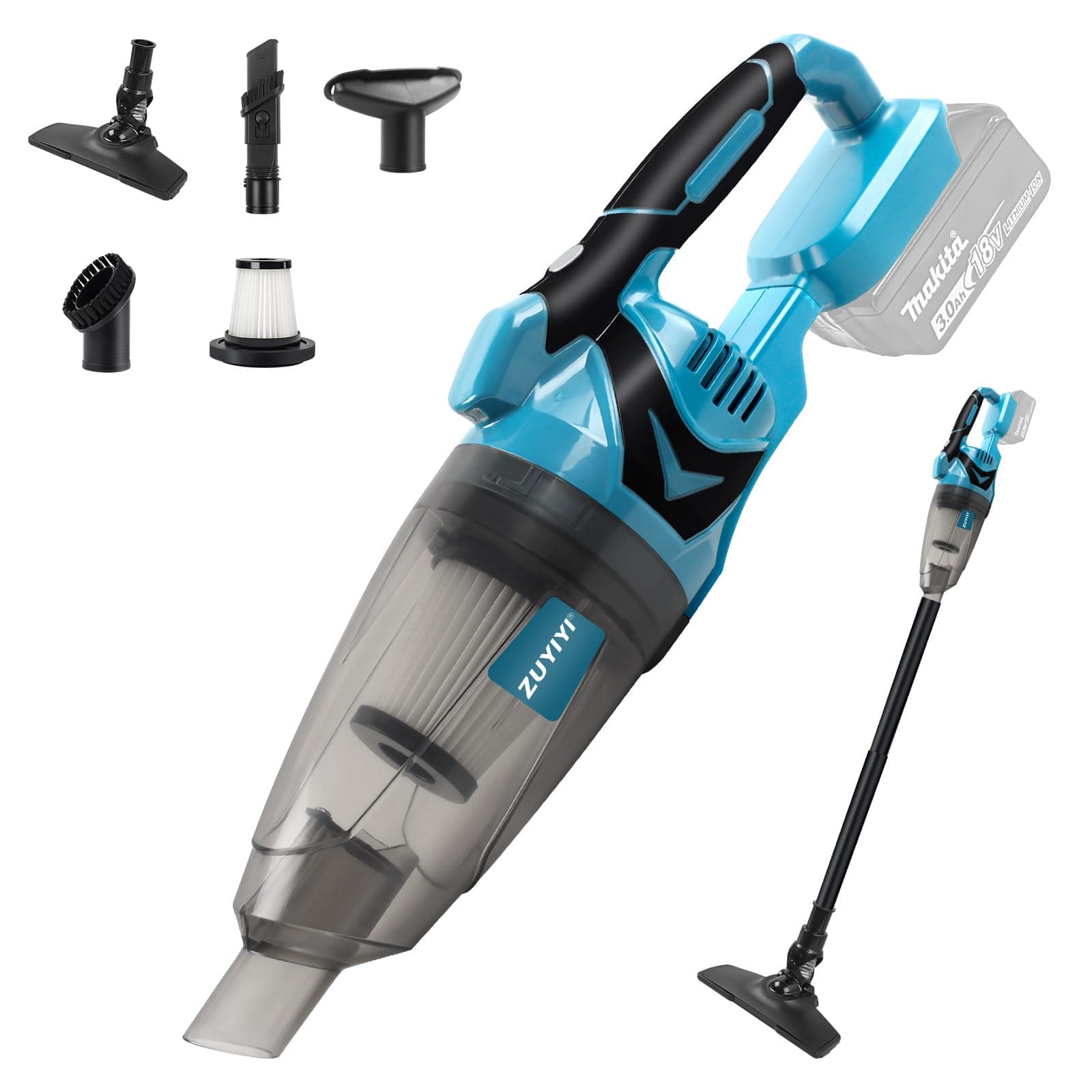 ZUYIYICordless Handheld Vacuum Cleaner for Makita 18V Battery, 10.5KPa Strong Suction Portable Mini Vacuum Vac for Home Car Hardwood Floor Pet Hair Carpet (Battery NOT Included)