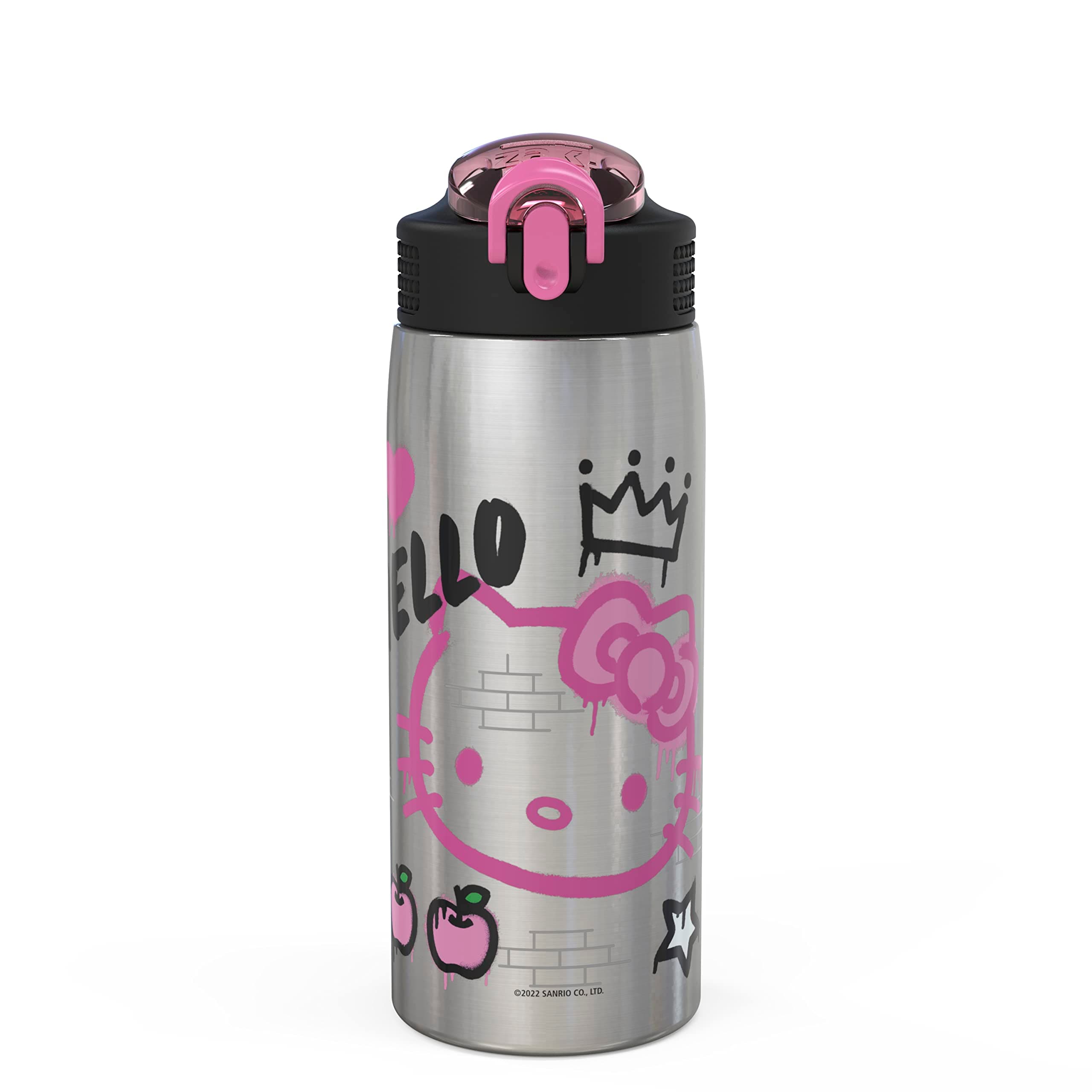 Zak Designs Sanrio Water Bottle for Travel and At Home, 19 oz Vacuum Insulated Stainless Steel with Locking Spout Cover, Built-In Carrying Loop, Leak-Proof Design (Hello Kitty)