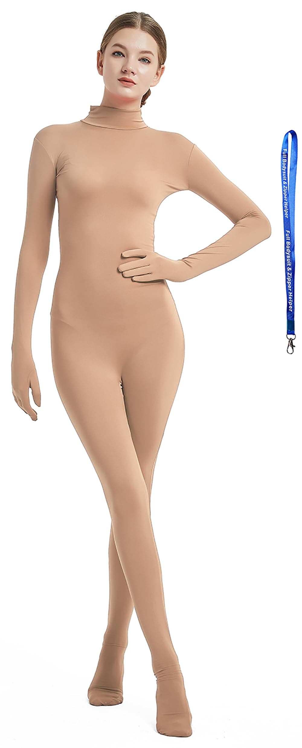 Womens Costume Without Hood Spandex Zentai Unitard Body Suit, Nude, Medium
