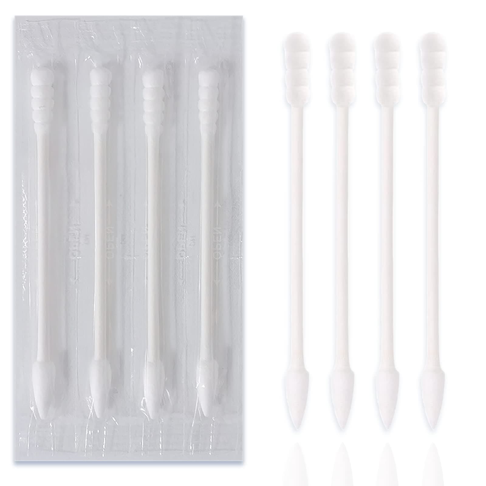 Cotton Swab Individually Wrapped, 200 Count Natural Cotton Buds, Double Tipped Cotton Tips for Ear, Beauty Care, Cleaning (White, Spiral & Pointed Shape Cotton Heads)