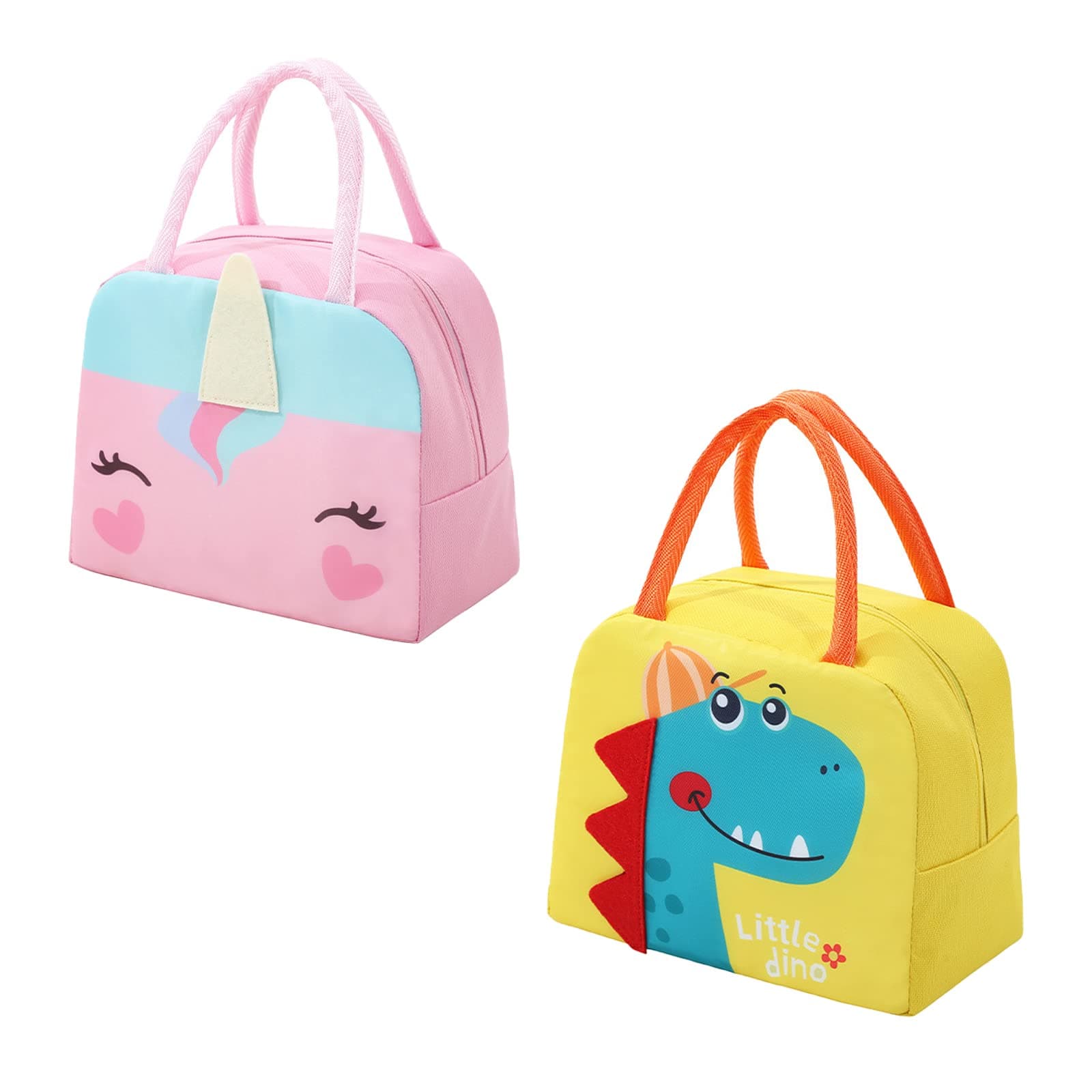 2 Packs Kids Lunch Box for Girls Boys, Reusable Lunch Bag for Kids, Insulated Lunch Tote Bag with Durable Handle for Children School Travel Picnic