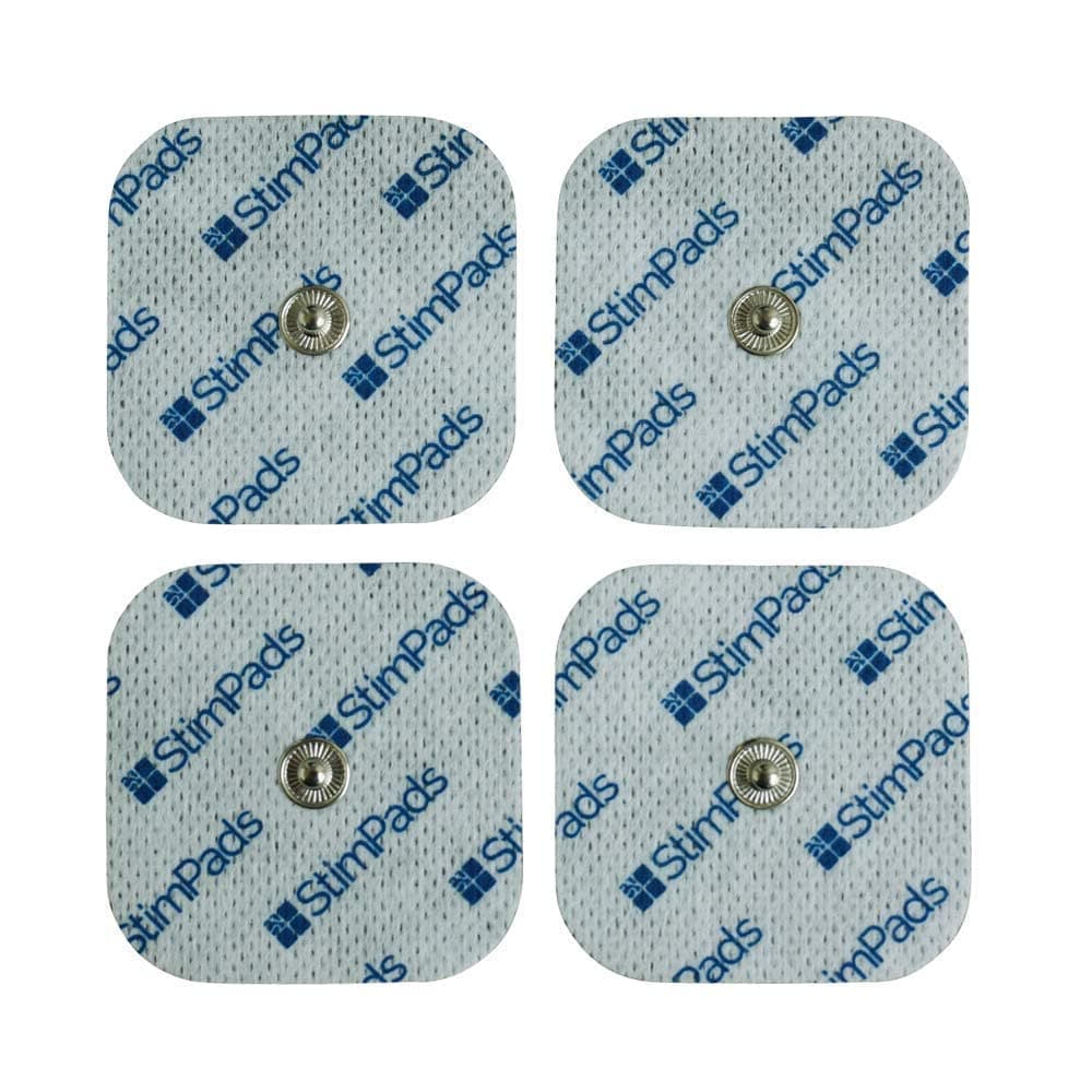 StimPads, 50X50mm, Pack of 4 High Performance, Long Life TENS/EMS Electrodes with Universal 3.5mm Snap Connector