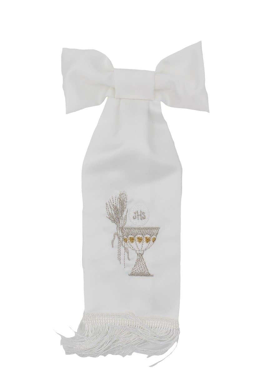 First Holy Communion White Boy Armband JHS and Chalice with Silver and Gold Tone Accents
