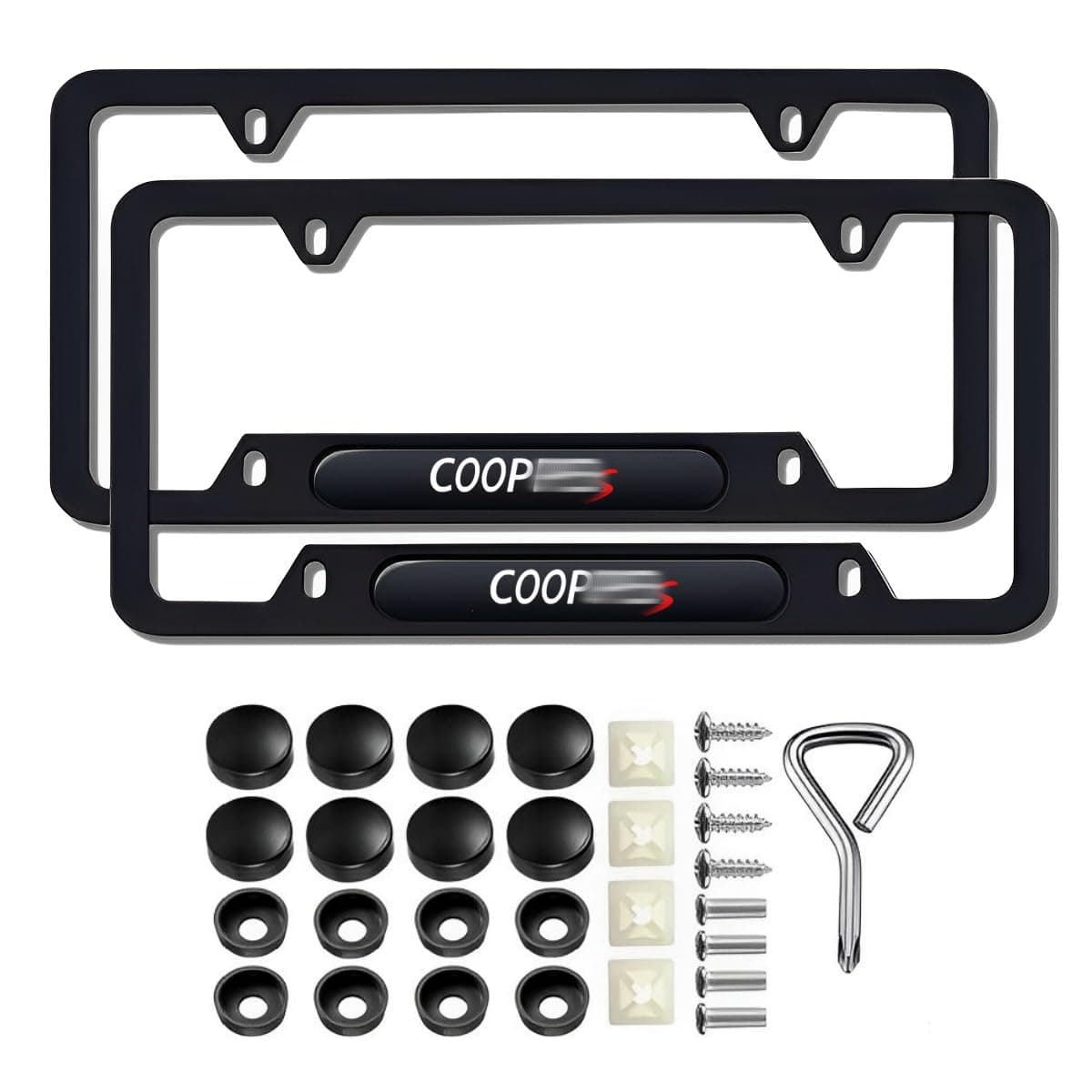 2 Pcs Black License Plate Frames Compatible with Mini Cooper License Plate Covers Metal Aluminum Material Screw caps Cover Set