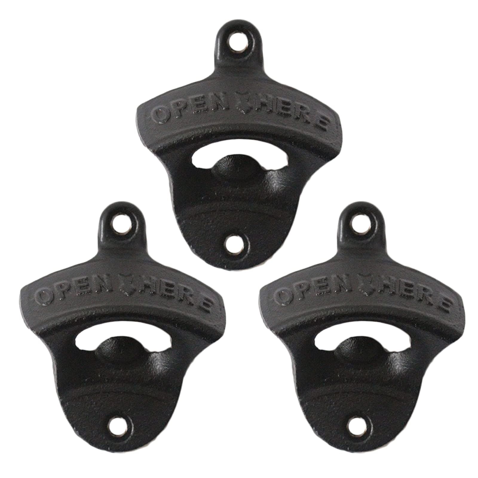 Black Cast Iron Bottle Opener Wall Mounted Open Here Beer Cap Opener Post Mounted (Pack of 3)