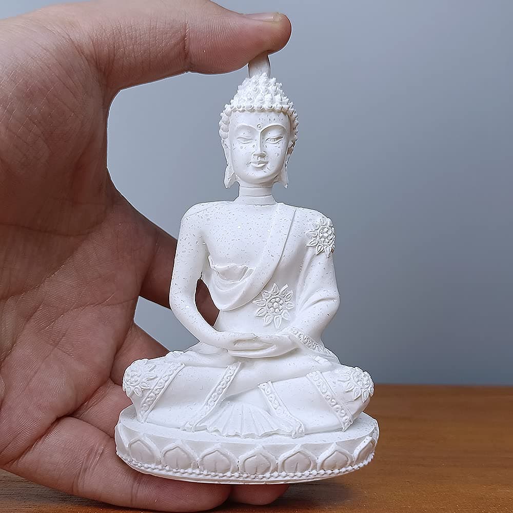 Mini Sandstone Buddha Yoga Meditation Statue Harmonious Figurine Collectible Craft Feng Shui Sculpture Decor for Home Office Shelf Desktop (White 3