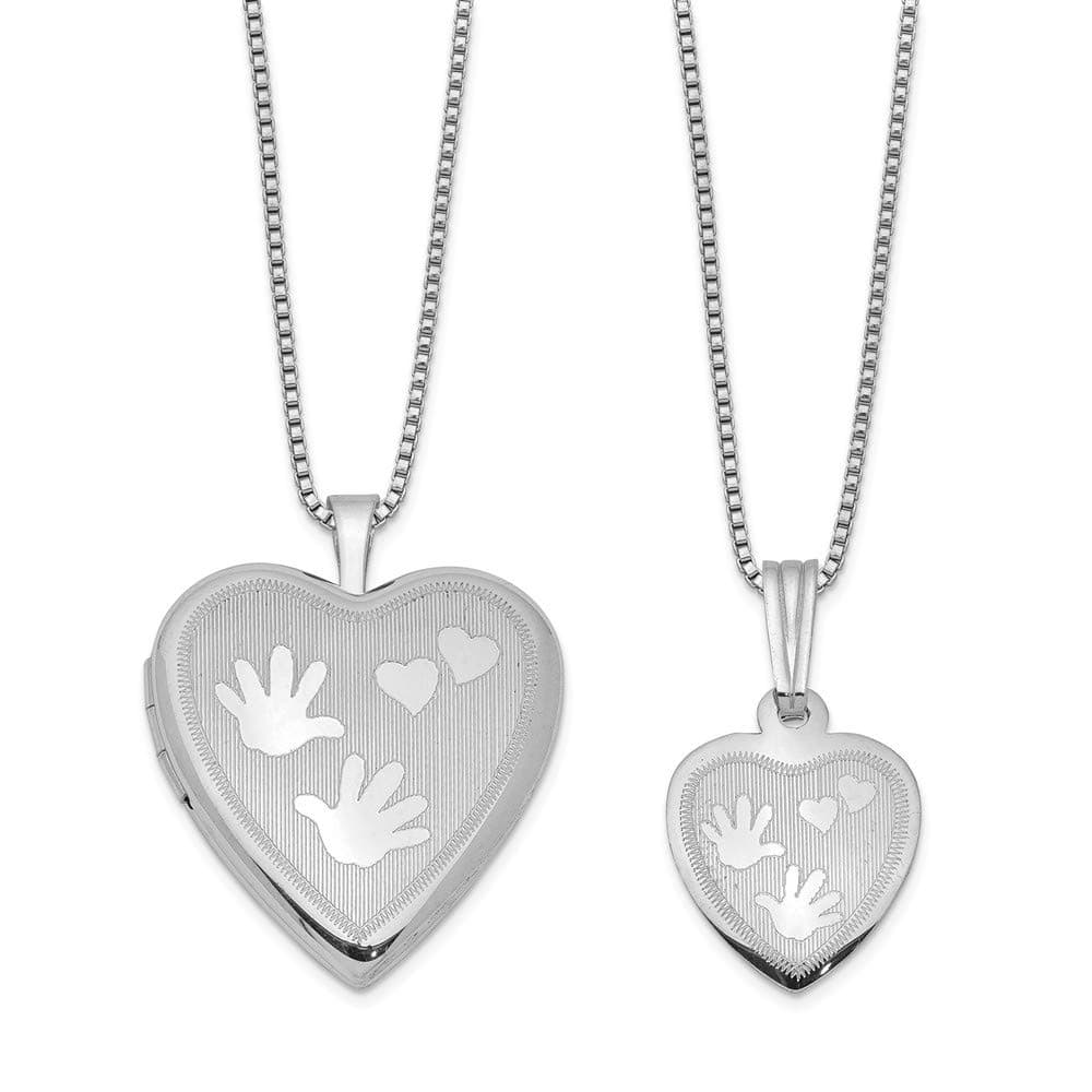 Just Like Mommy Sterling Silver Hearts and Hands Design Heart Locket Pendant Necklace Set