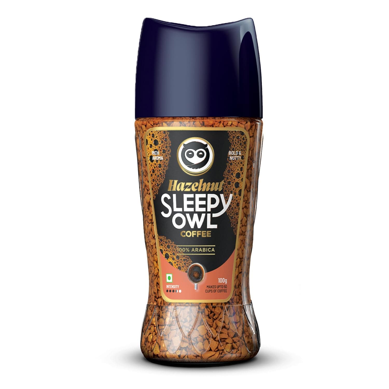 Sleepy Owl Hazelnut Premium Instant Coffee | 100% Arabica | Makes 50 Cups | Microground Technology | Ready in Seconds | 100g