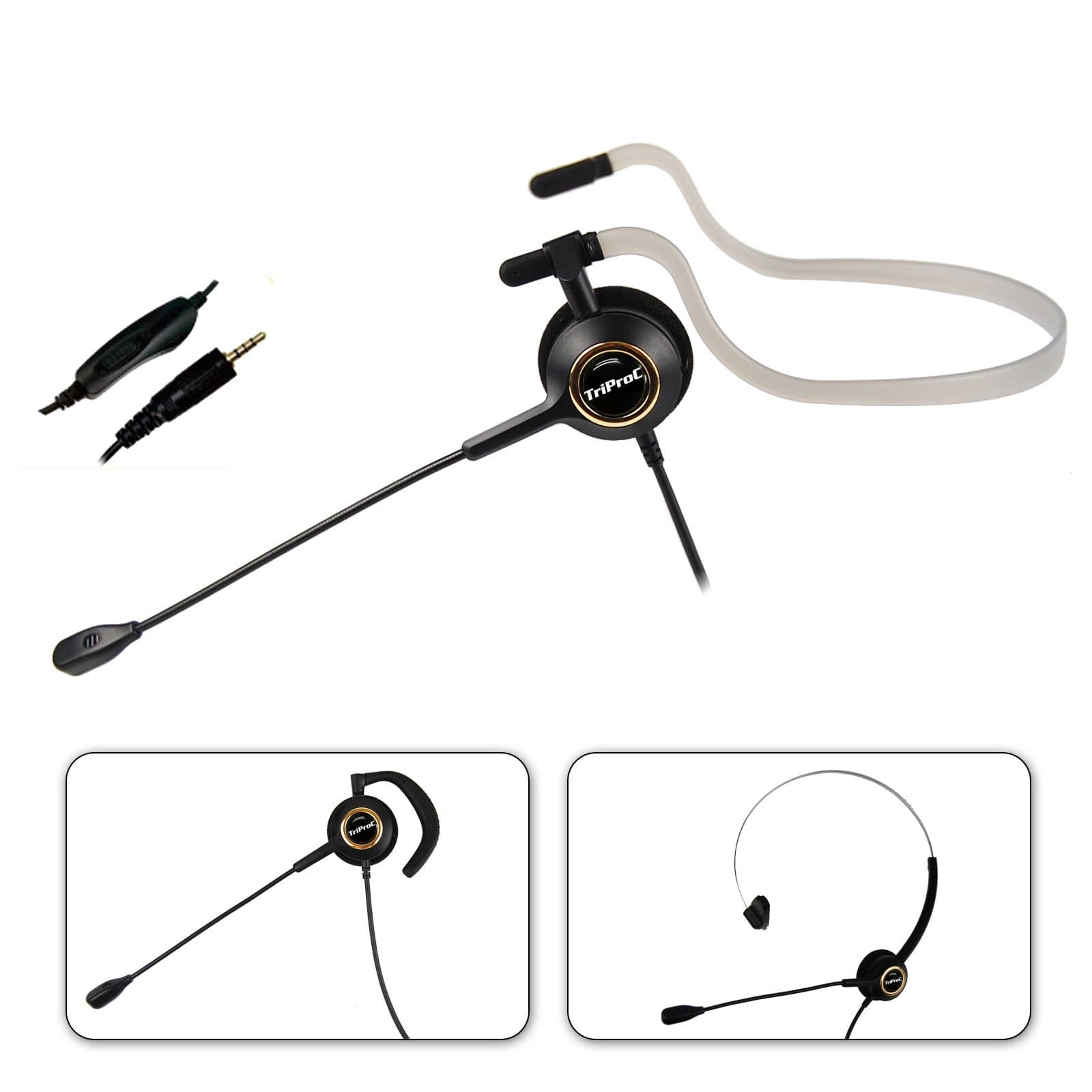 3-in-1 Hands-Free DC 3.5mm Plug Wired Monaural Cell Phone Headset with Mute and Volume Adjuster, 3 Kinds of Wear Mode.
