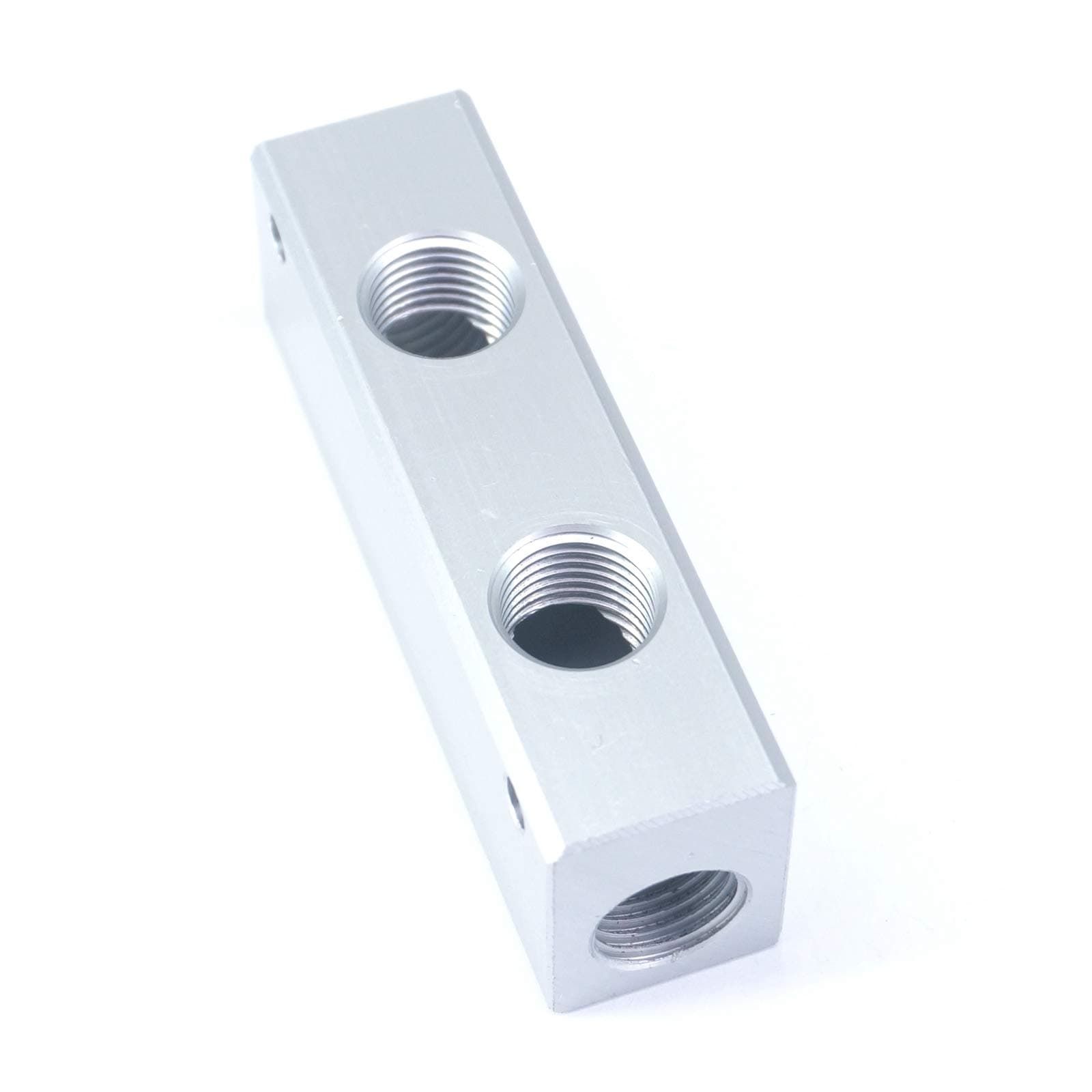 G1/4" BSP Port 2 Way 4 Port Pneumatic Air Solid Aluminum Manifold Block Splitter Water Gas Oil
