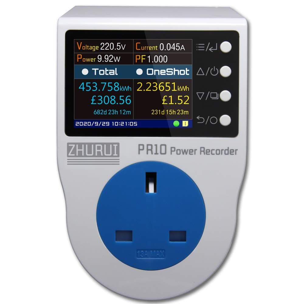 PR10-F TFT LCD Screen UK13A Socket Power Meter Monitor Plug Energy Meter Watt AC Electrical Tester Usage Monitor